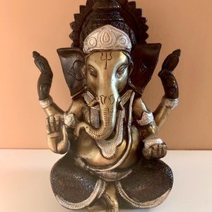 Antique Style Heavy Brass Ganesh Statue Figurine